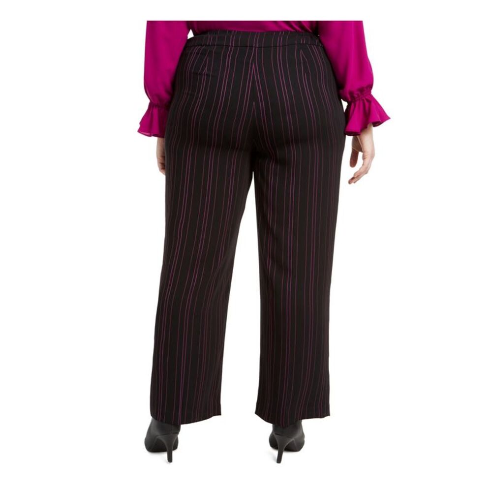 BAR III Womens Black Pinstripe Wear To Work Wide Leg Pants 22W - Picture 2 of 4